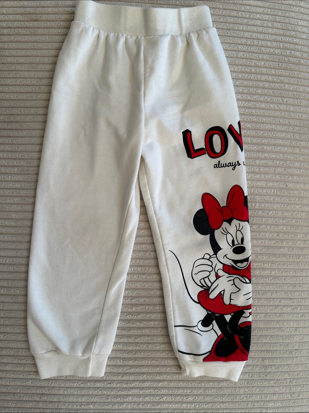 Disney Minnie Mouse Cream Graphic Kids Sweatpants in Size 4T